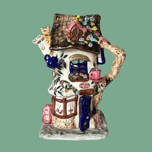 Vintage 2001 Miss Kitty’s Tea Room 10.5” Teapot Cat House Candle Holder Lamp
